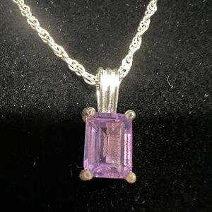 💎STERLING SILVER 925 💎rectangle Shaped AMETHYST pendant Necklace sz 18” (46cm)